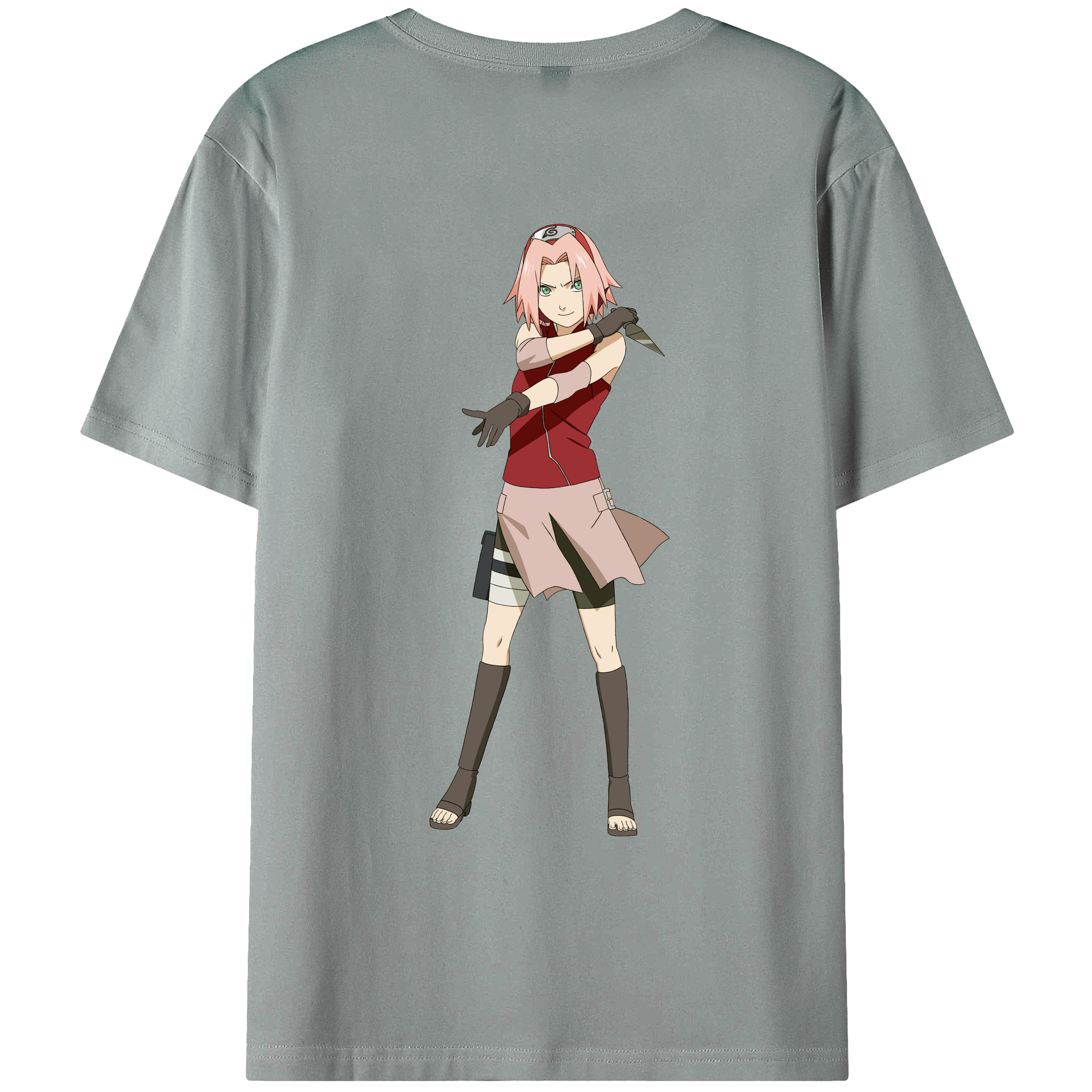 （画像用） NARUTO -ナルト- 春野サクラ Haruno Sakura 綿100％ メンズ半袖Tシャツ（バックプリント） 通気性